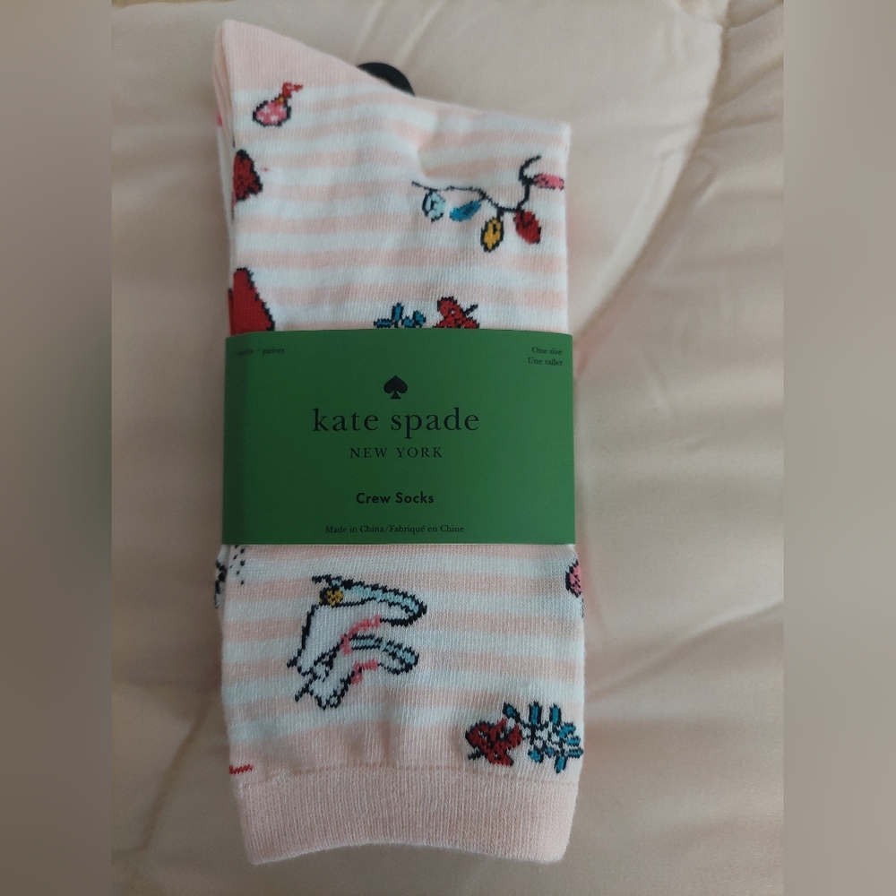 Kate Spade Pink and White Patterned Crew Socks 3 Pairs